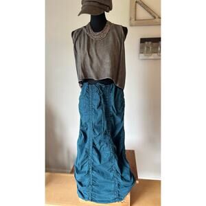 CONTRAST Blue Maxi Parachute Skirt Ruched Gathered Drawstring Waist